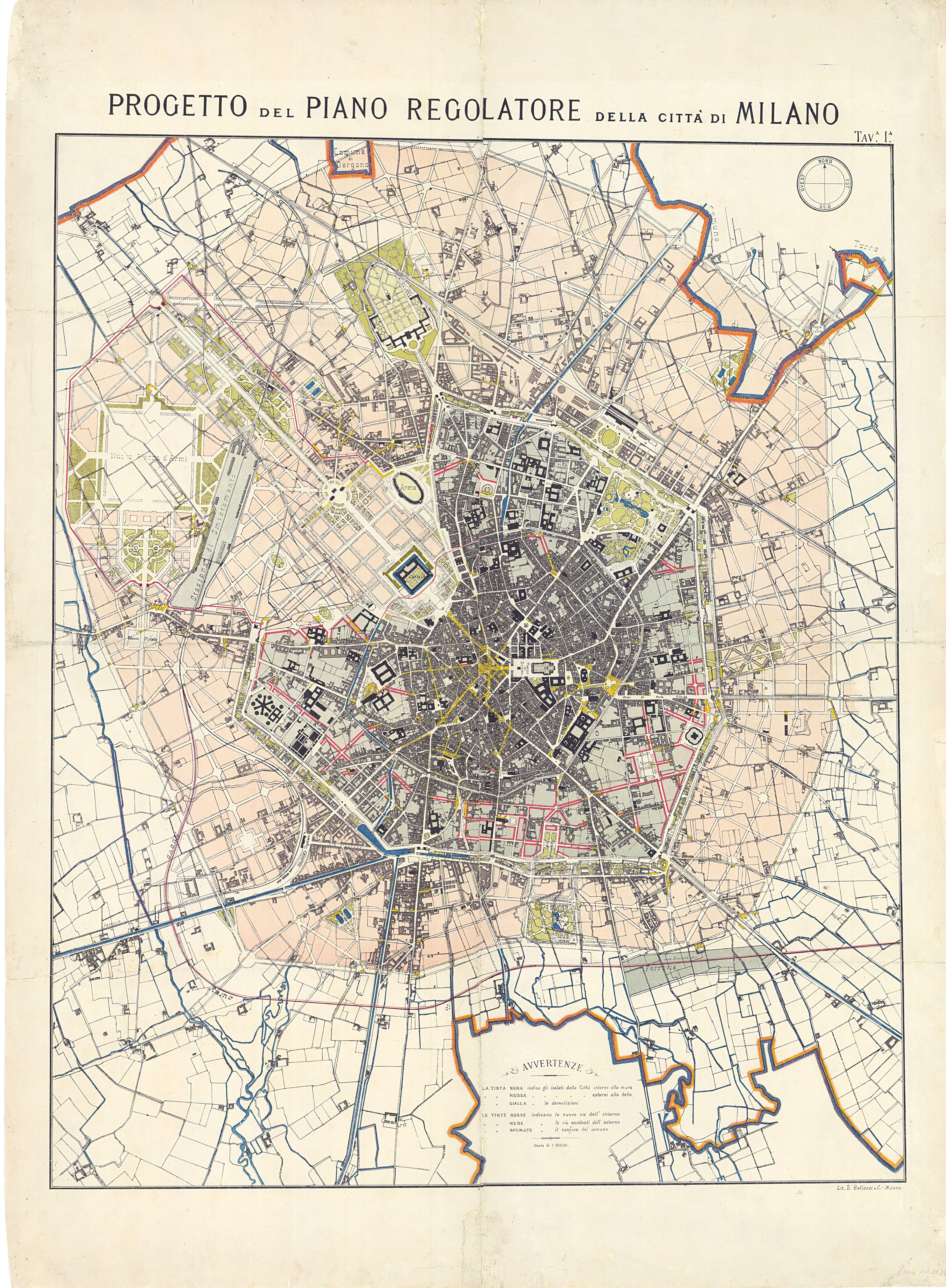 Progetto del piano regolatore della città di Milano, di Beruto Cesare, 1884-1885