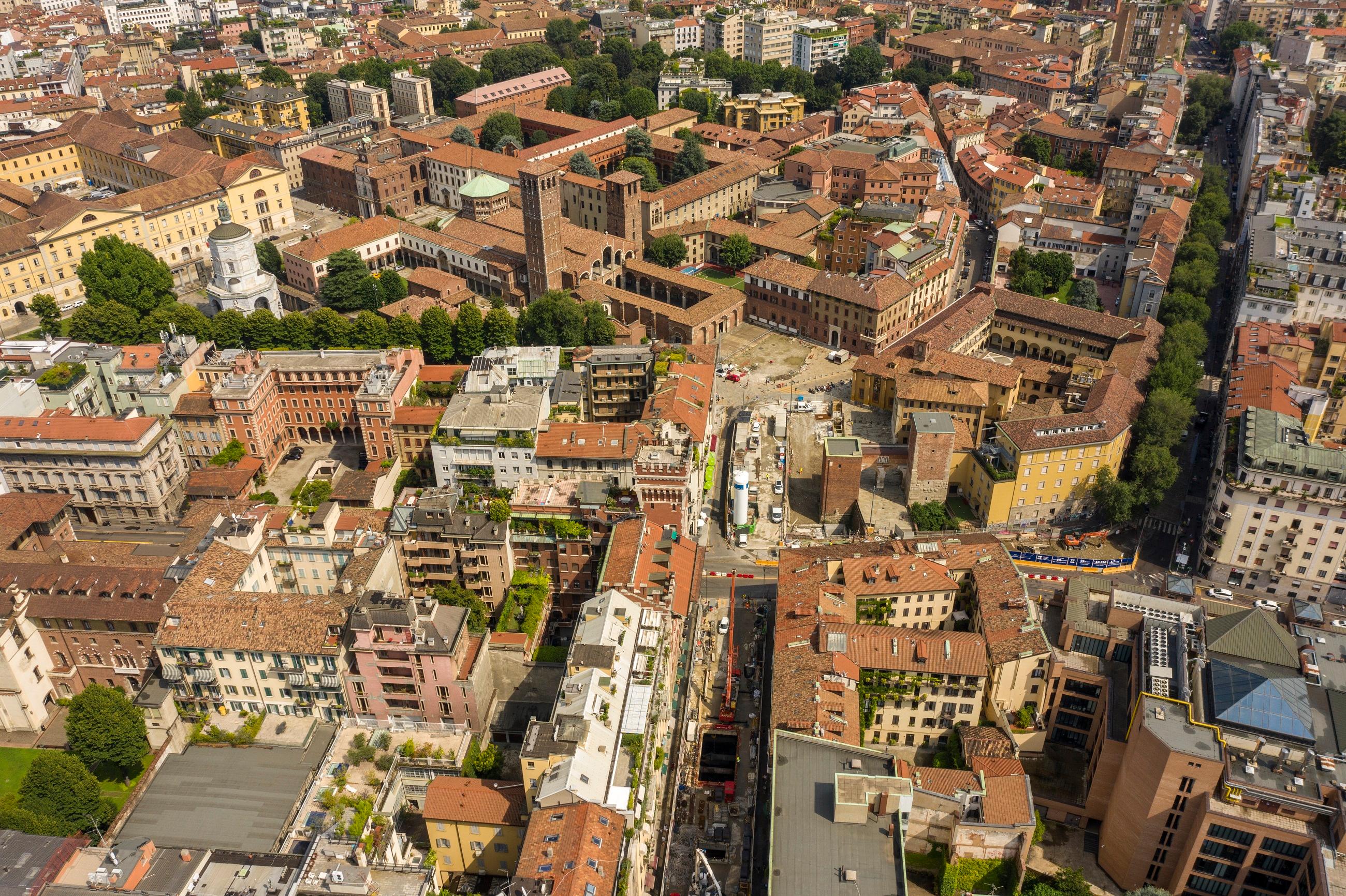 Vista aerea del cantiere Metro M4 Milano – Webuild